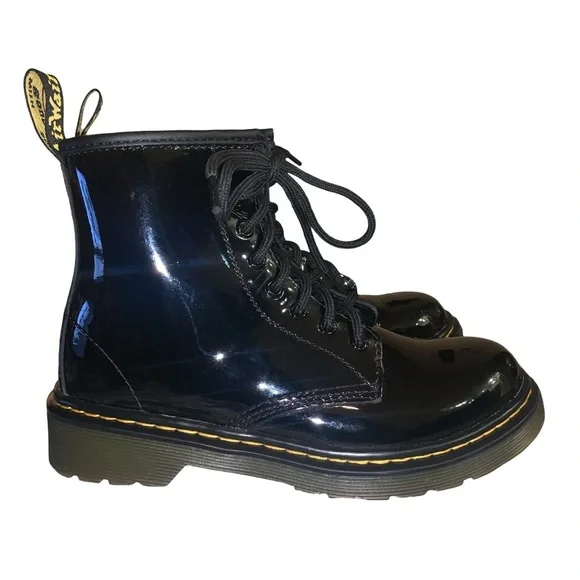 Dr. Martens 1460 J Black Patent Leather Boots Size 2 US Youth - Picture 1 of 7
